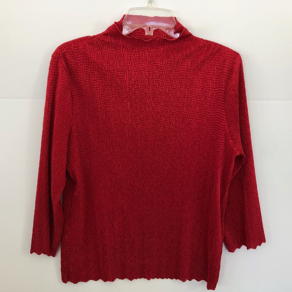 No Brand Tag Red Crinkled fabric with Scalloped Hem on Bodice/Sleeves M